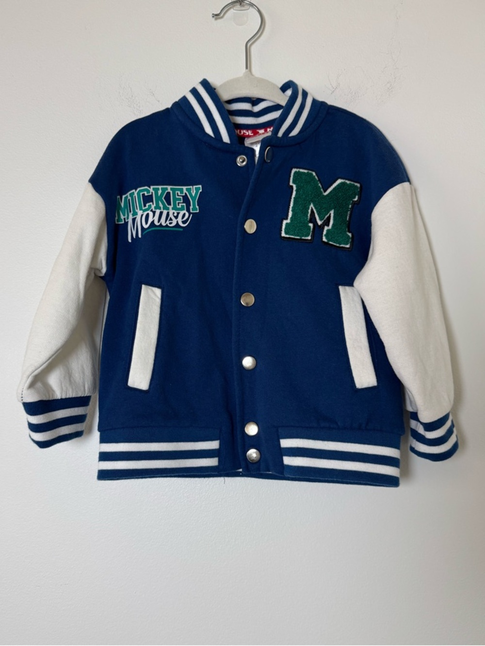 Disney Mickey Mouse Varsity Jacket Toddler 2T Blue Snap Front